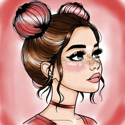 realistic girl with buns on the top of her head