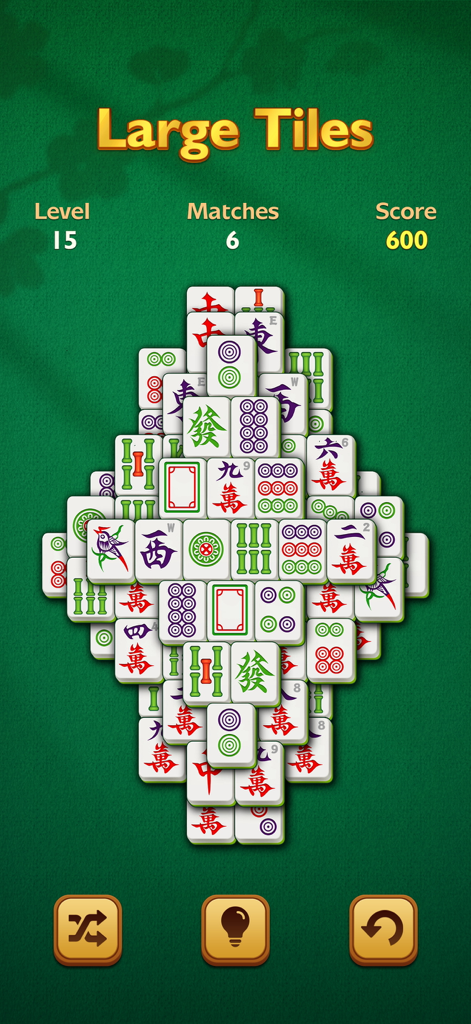 Vigor Mahjong - シニア向けに大きなタイルとシンプルなインターフェースを表示するVigor Mahjongゲーム画面