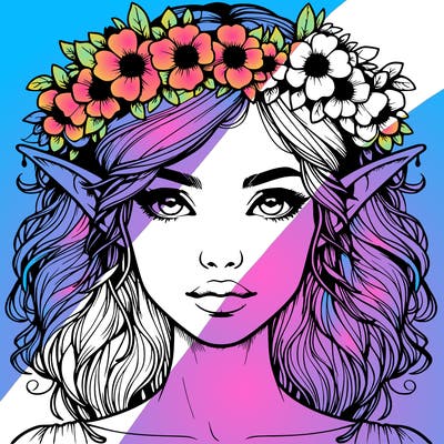realistic female elf with flower crown