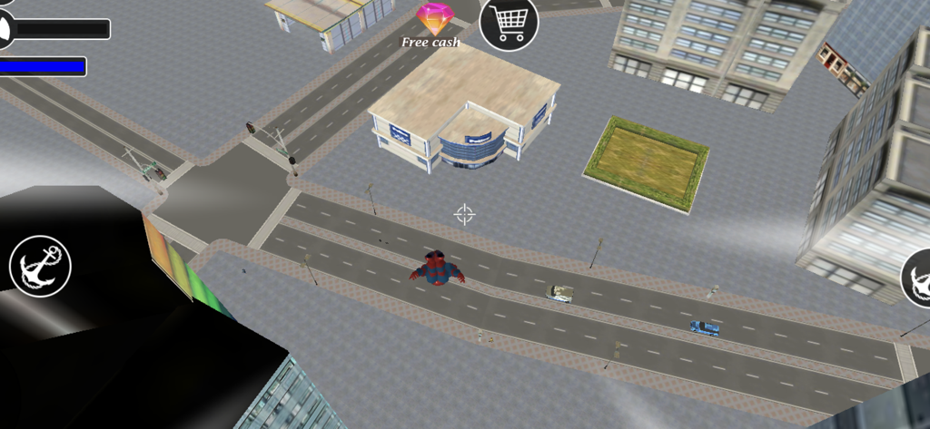 Spider Rope Hero | Robot Fight - Aerial view of the spider rope hero in an open world city street