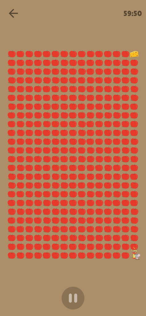 Mouse Timer - A visual timer app for children showing a mouse eating through a grid of red apples to represent time passing.