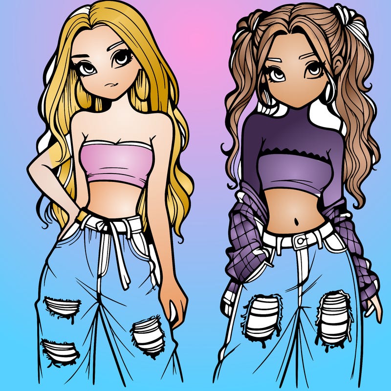 2 girls in crop tops and baggy jeans ripped
