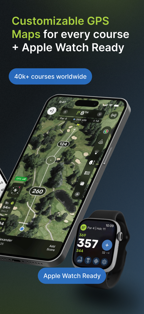 TheGrint: Golf GPS & Scorecard - TheGrint 앱이 iPhone에서 사용자 정의 가능한 골프 GPS 맵과 Apple Watch에서 야드 추적 기능을 표시합니다.