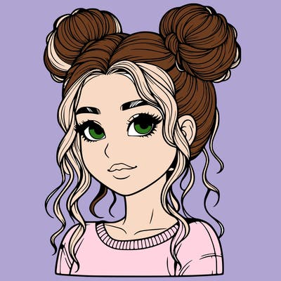 realistic girl with two buns in her hair