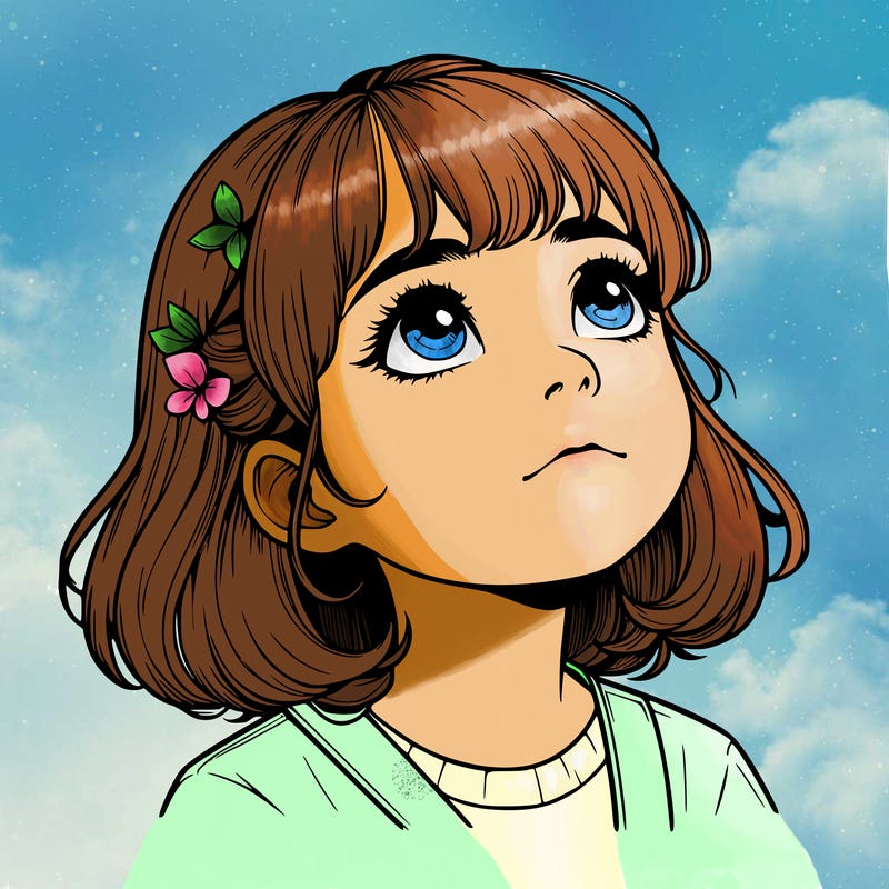 realistic girl looking up