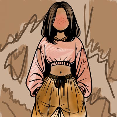 realistic girl faceless with baggy pants and a crop top