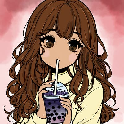 realistic girl drink a boba