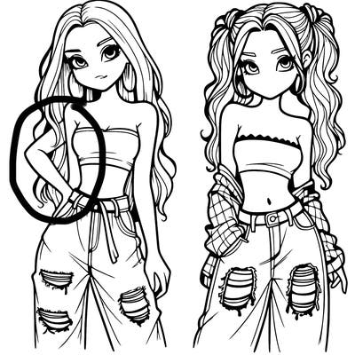 2 girls in crop tops and baggy jeans ripped