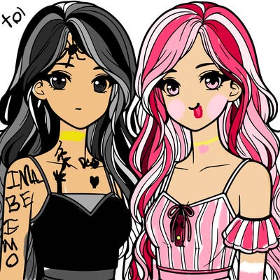 realistic twin sisters with long hair