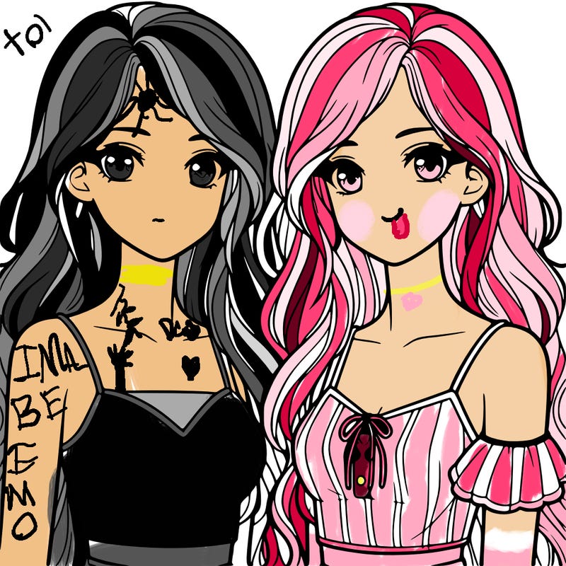 realistic twin sisters with long hair