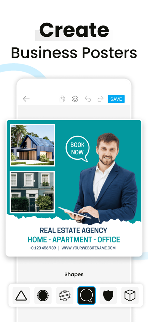 Social Media Post Maker - Postwizz app interface for creating professional real estate business posters with custom templates