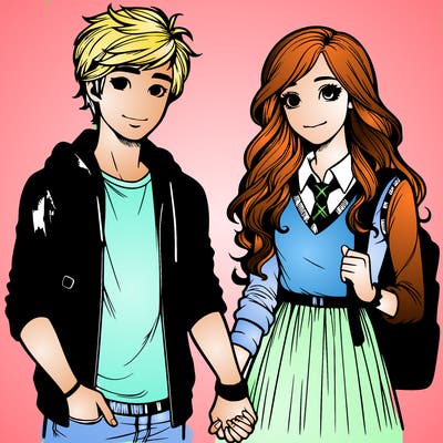 teenage boy and girl holding hands realistic