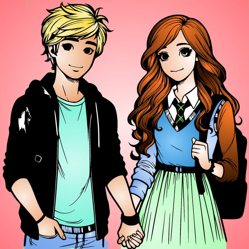 teenage boy and girl holding hands realistic