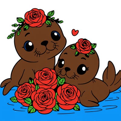 baby seals with roses