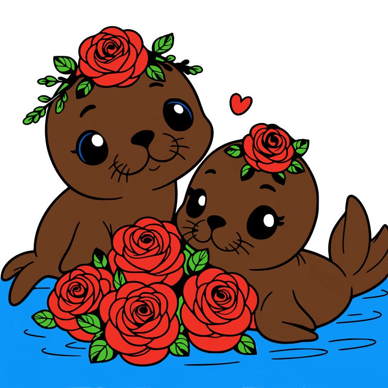 baby seals with roses
