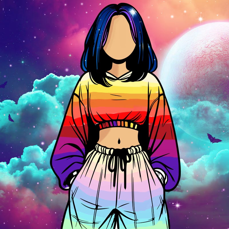 realistic girl faceless with baggy pants and a crop top