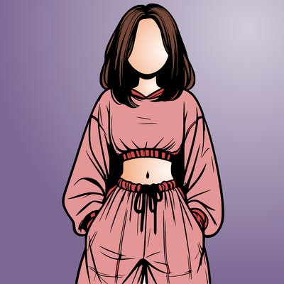 realistic girl faceless with baggy pants and a crop top