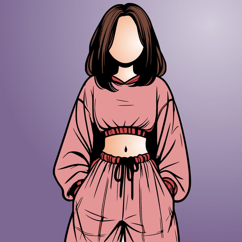 realistic girl faceless with baggy pants and a crop top