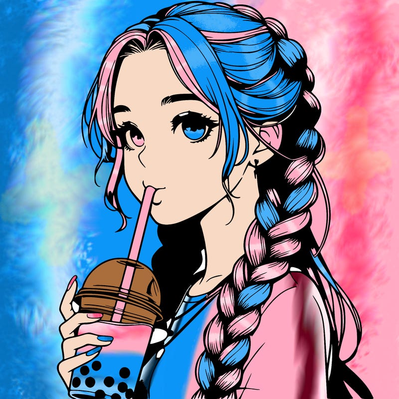 realistic girl with braided hair drinking boba