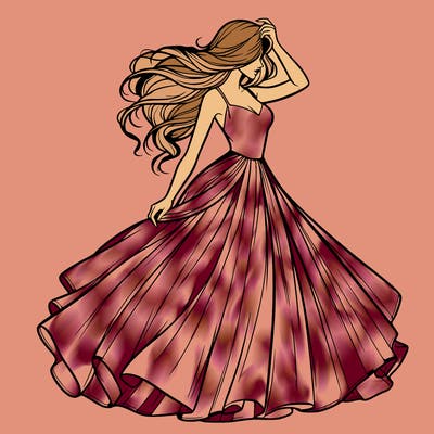 realistic woman with dress flowing in the wind