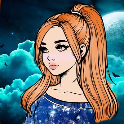 realistic girl with a high ponytail