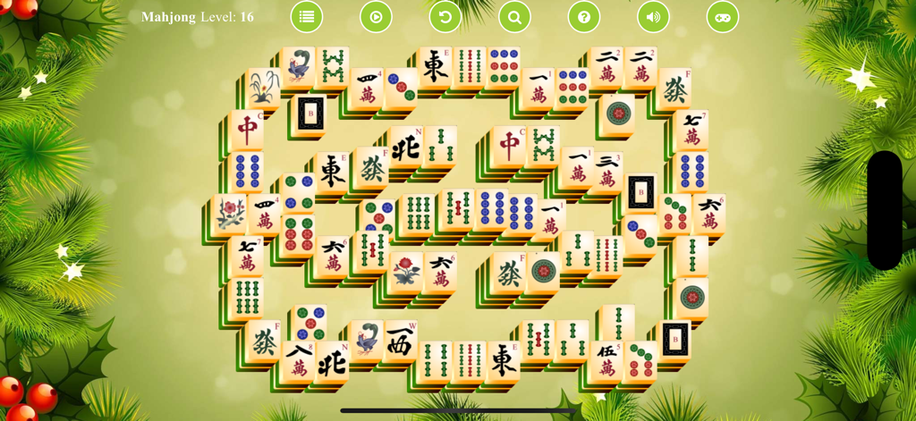 Mahjong Solitaire* - Jugabilidad clásica de Mahjong Solitario mostrando un diseño de fichas tradicional sobre un fondo verde festivo