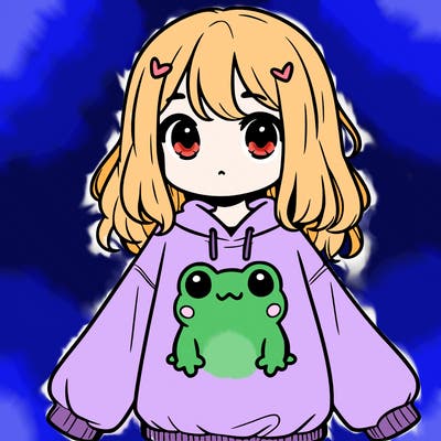 girl wearing frogging sweatshirt