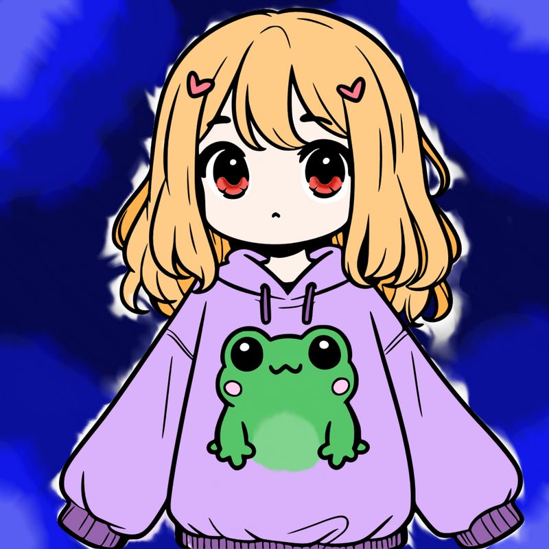 girl wearing frogging sweatshirt