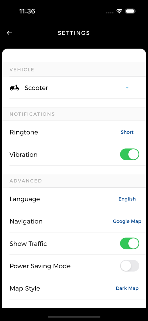 Flex Agents - Flex Agents app settings screen showing vehicle selection and map preferences