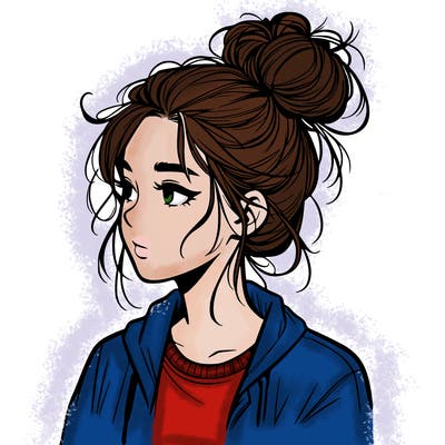 realistic teenage girl with a messy bun