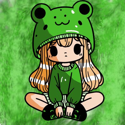 a girl wearing a frog hat and some frog socks