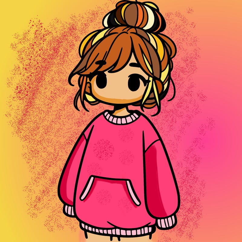 girl with baggy sweatshirt and messy bun