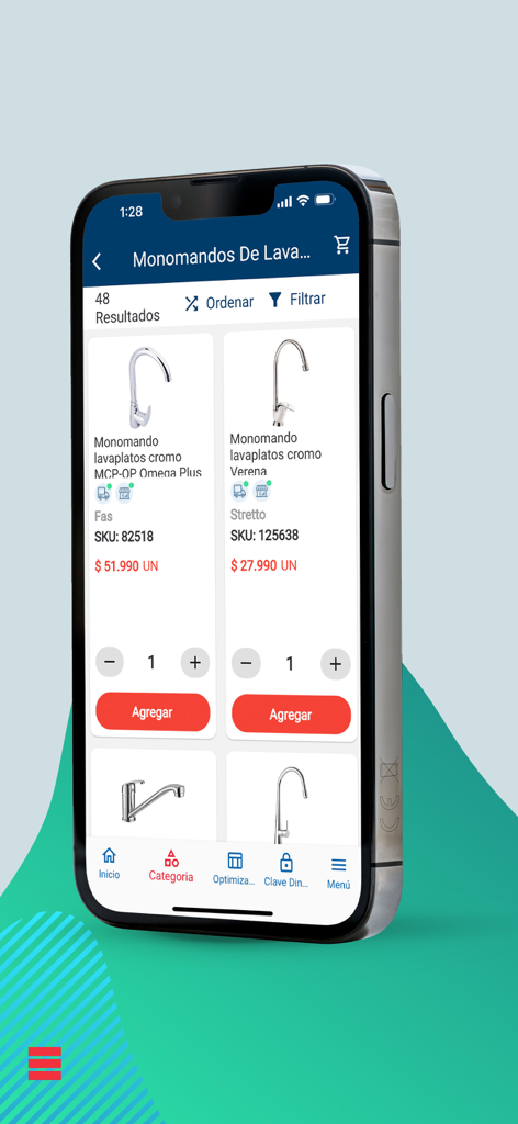 Imperial App - Imperial App product listing interface showing kitchen faucets and pricing for construction projects