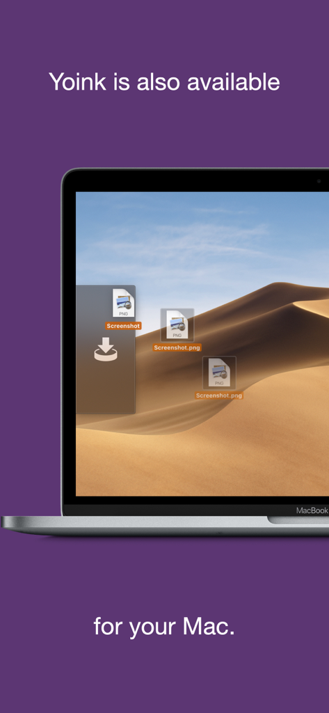 YoinkのmacOS用生産性アプリインターフェース。デスクトップシェルフ上のファイルが表示されています。