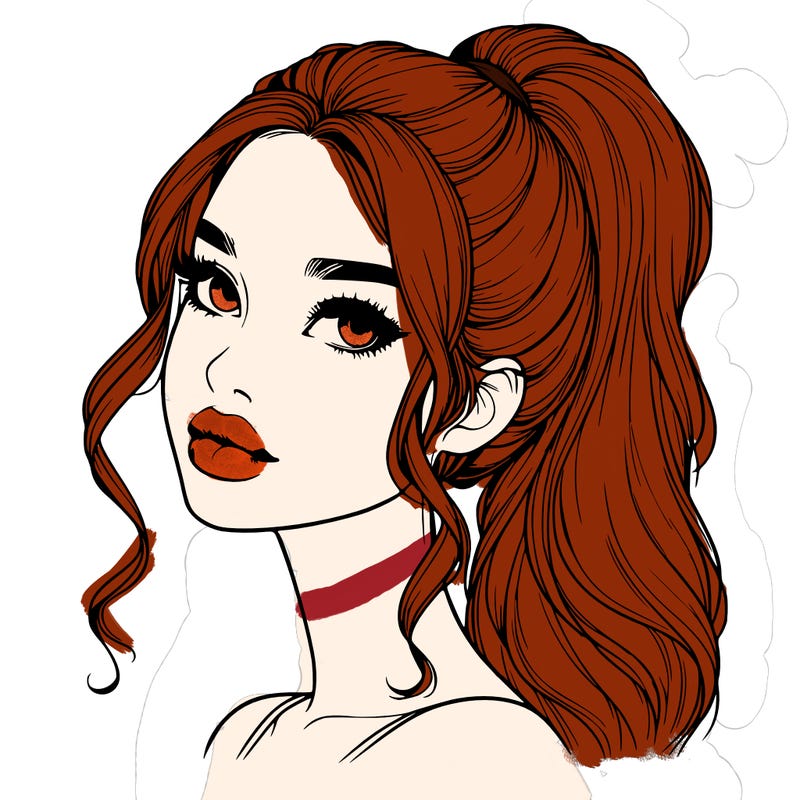 realistic girl with a ponytail on her hair and lips