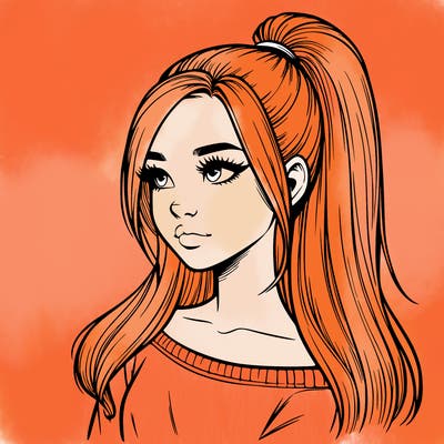 realistic girl with a high ponytail