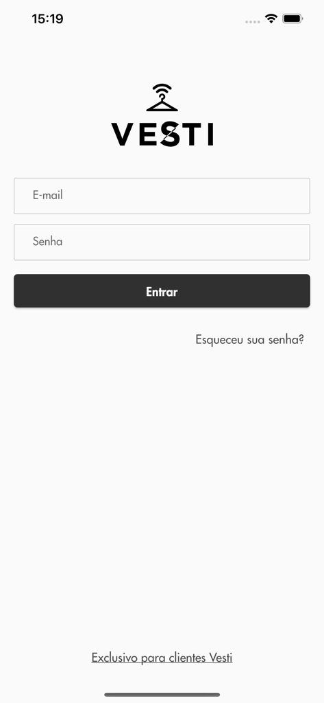 Vesti Vendas - Tela de login do aplicativo Vesti Vendas, mercado de moda atacadista B2B