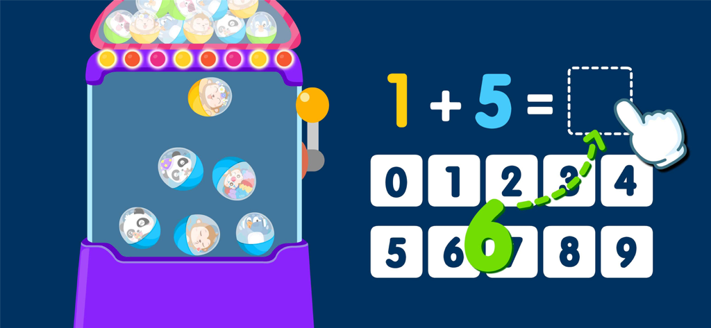 Math Genius-BabyBus - Educational math game interface showing an addition problem for children