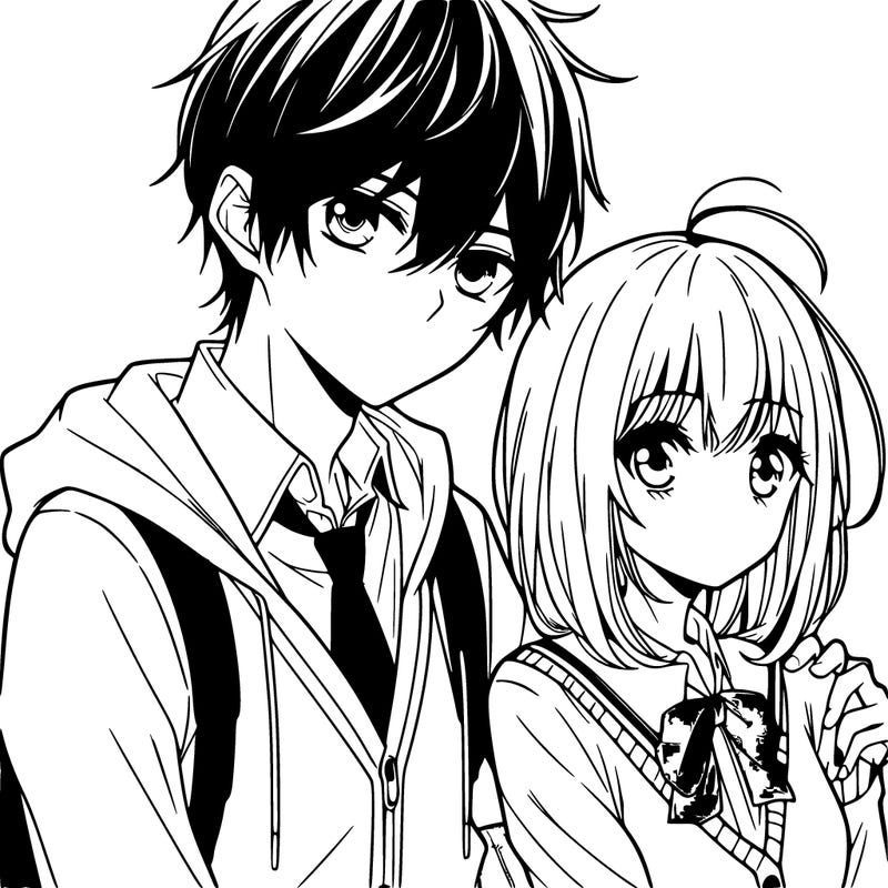 anime teen boy with anime teen girl