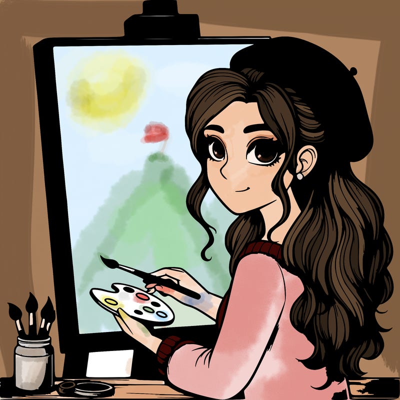 realistic girl artist painting a blank canvas