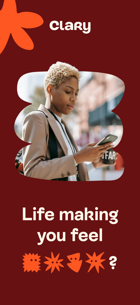 Mulher jovem em um cenário urbano olhando para o telefone com o texto a vida fazendo você se sentir