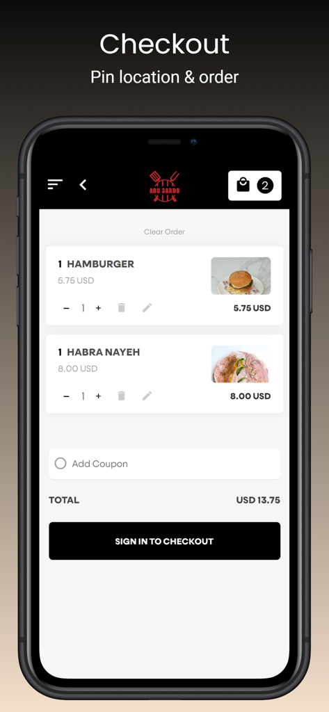 Abu 3abdo - Abu 3abdo app checkout screen showing food order summary