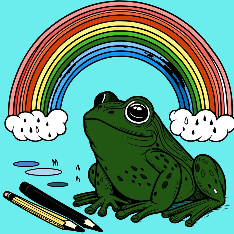 realistic frog under a rainbow