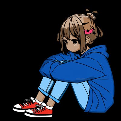 sad anime girl sitting alone