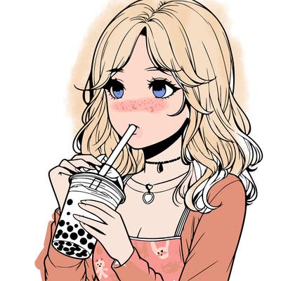 realistic girl drinking boba tea