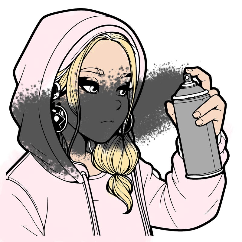 a realistic girl, spray painting