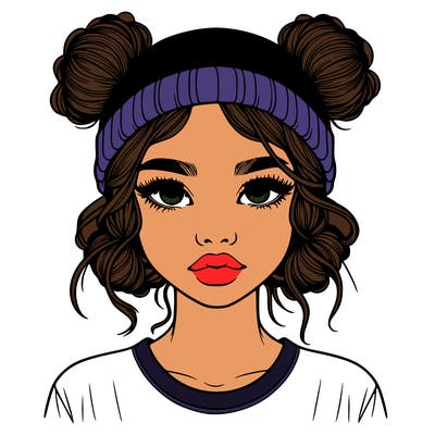 realistic girl with buns in her hair with a beanie on