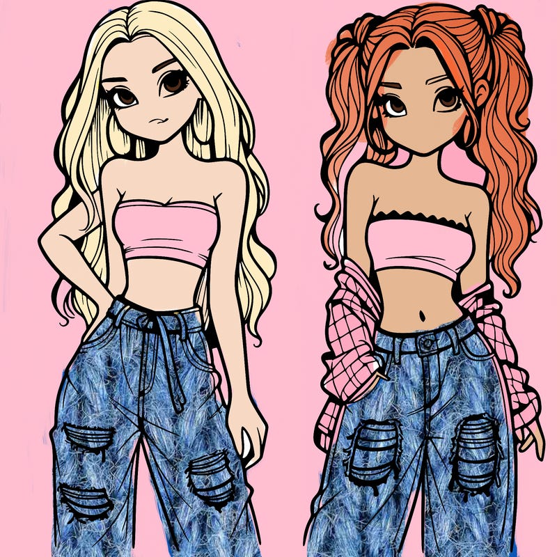 2 girls in crop tops and baggy jeans ripped
