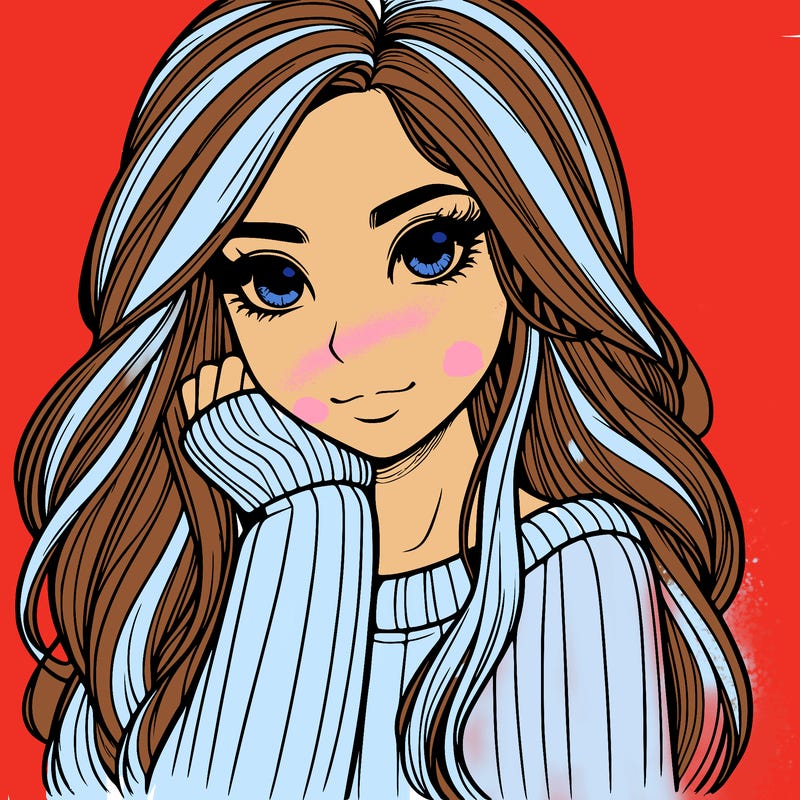 realistic girl with long hair and sweater