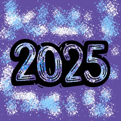 one line scrawled numbers sketch design “2025”